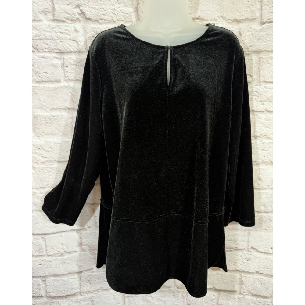 Lauren‎ Ralph Lauren Black Velvet Tunic Top Womens 1X Keyhole Neck Curved Hem